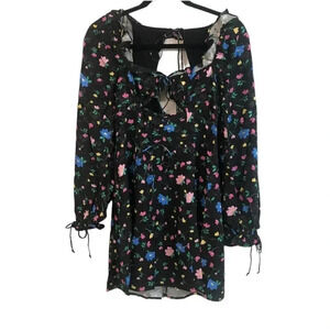For Love & Lemons Lexy Long Sleeve Floral Cutout Mini Dress Size Sm NWT